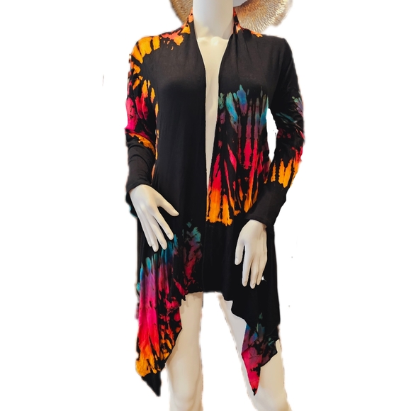 TIE DYE Black Rayon Stretch L/S Cardigan OS NEW - Picture 1 of 7
